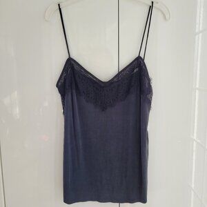 Zara Silky Black Tank with Lace Trim Size S